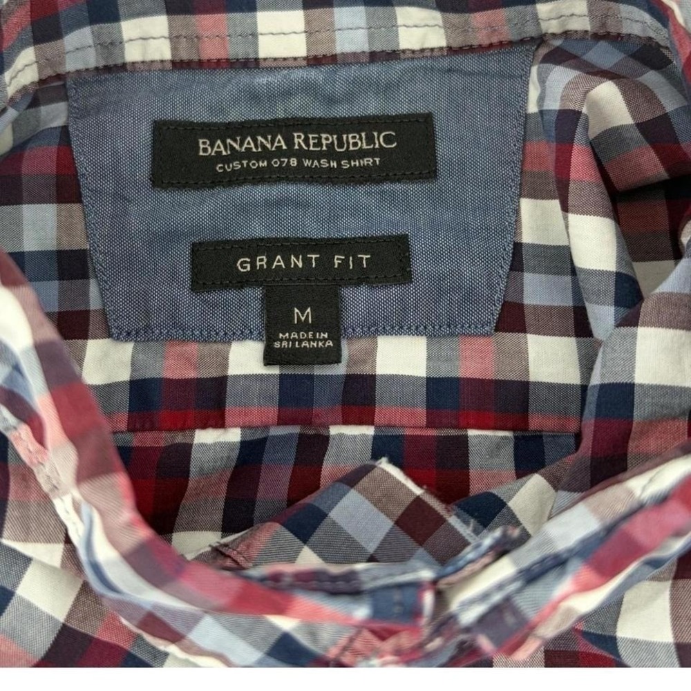 Banana Republic Grant Fit 078 Wash Shirt Red Blue Plaid Button Down Mens M - Picture 4 of 8